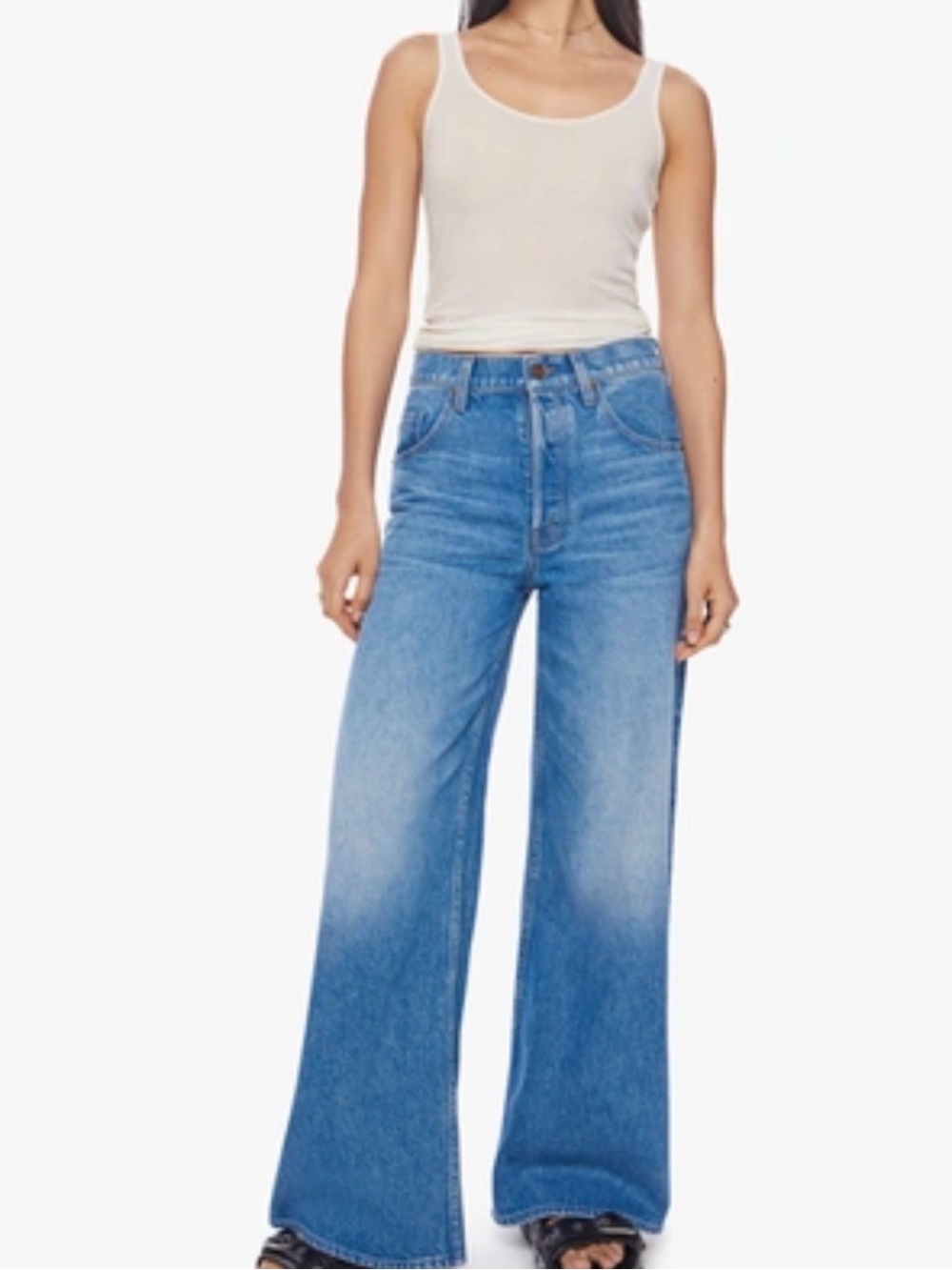 NWT MOTHER SNACKS! The Mid Rise Double Dip Nerdy Jeans Dine N Dash Wide Leg - 34